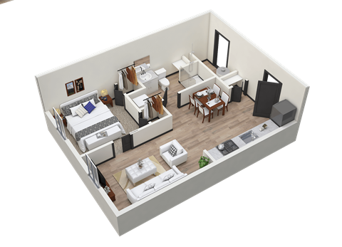 Floor plan for 1 bed, 1 bath, 530 sqft